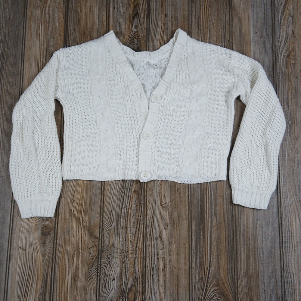 White Long Sleeve Cable Knit Cozy Button Down Cardigan Sweater Top